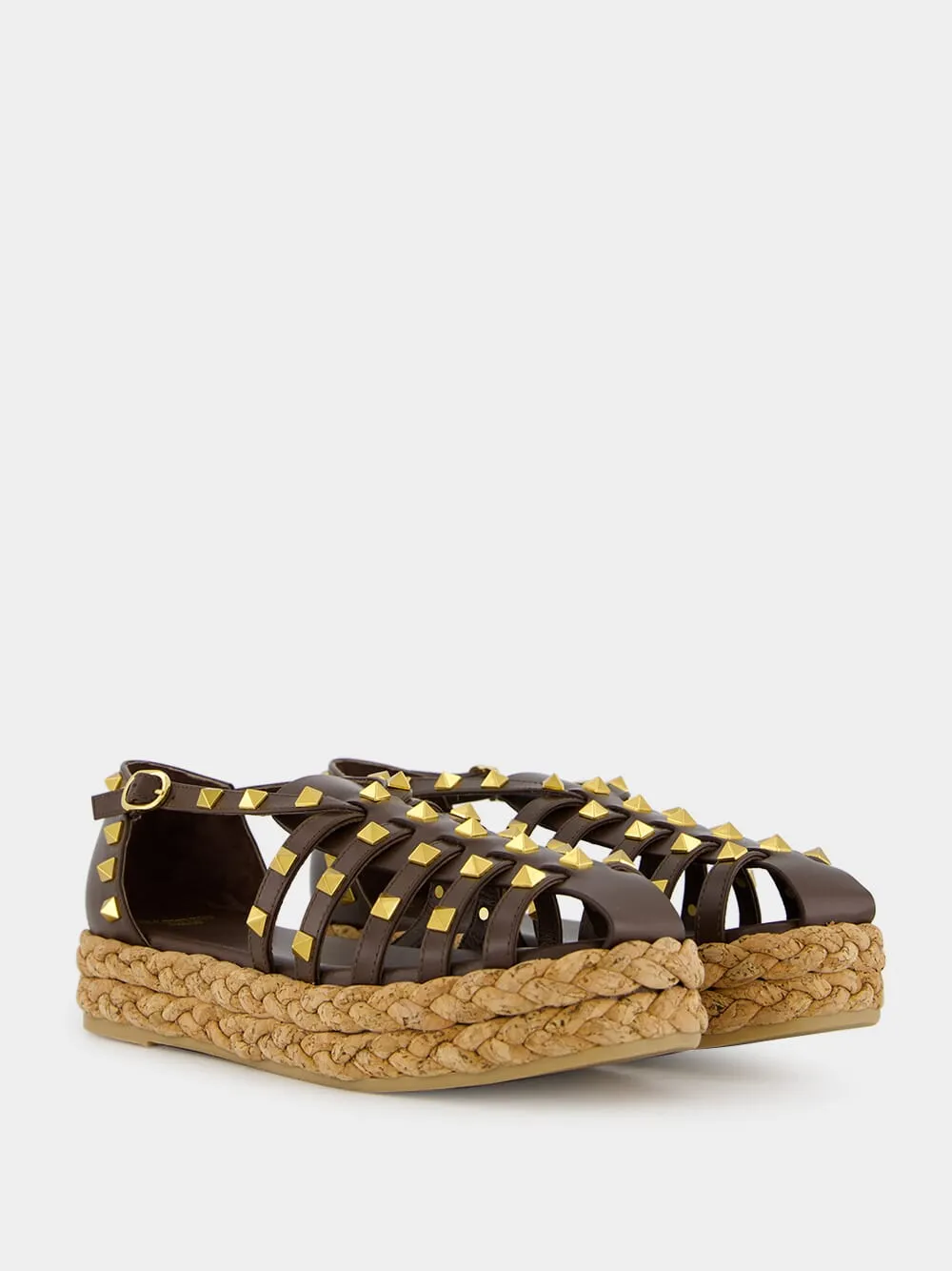 Dark Brown Rockstud Flat Espadrille Sandals sold by Fashion Clinic product image thumbnail 3