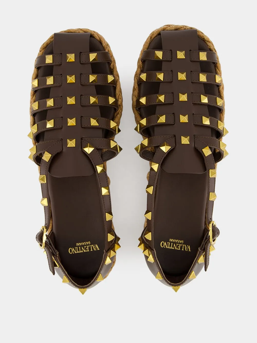 Dark Brown Rockstud Flat Espadrille Sandals sold by Fashion Clinic product image thumbnail 4