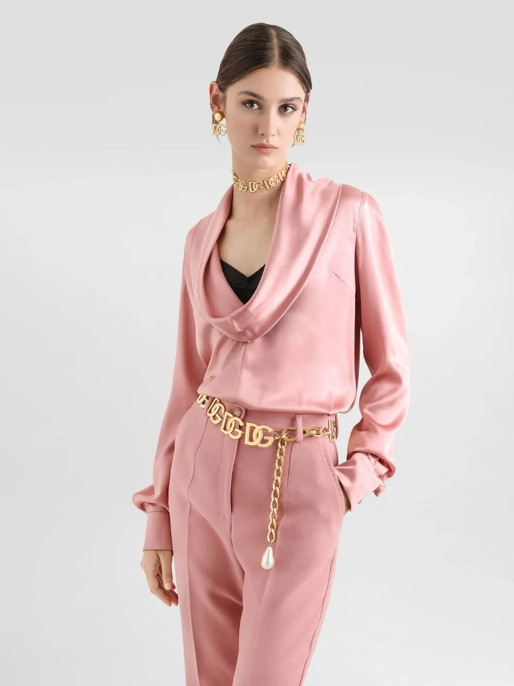 Pink Silk Satin Blouse with Shawl Neck sold by Fashion Clinic product image thumbnail 2