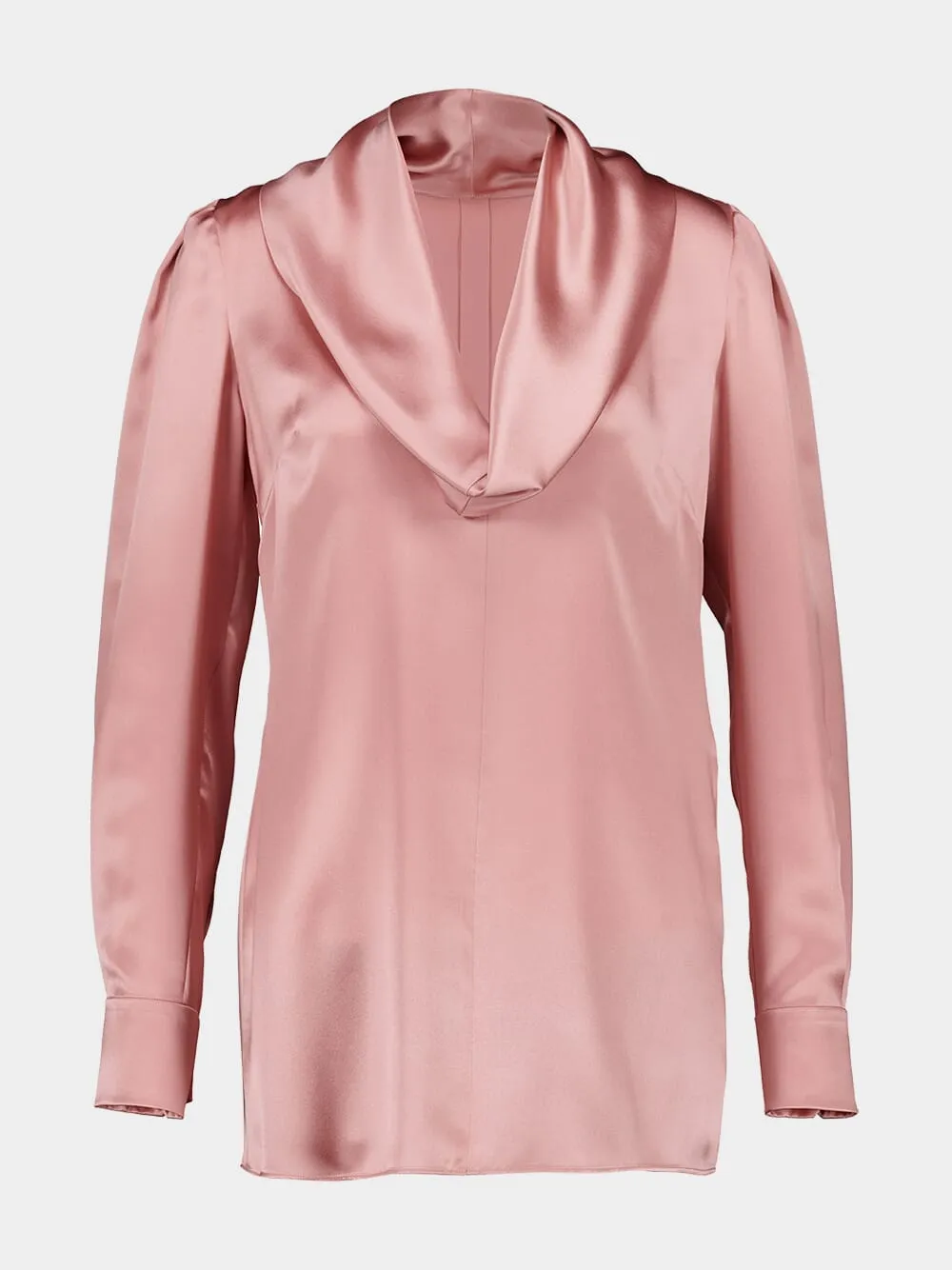 Pink Silk Satin Blouse with Shawl Neck sold by Fashion Clinic