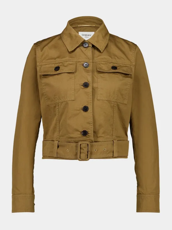 Beige Foncé Cropped Cotton Serge Jacket sold by Fashion Clinic
