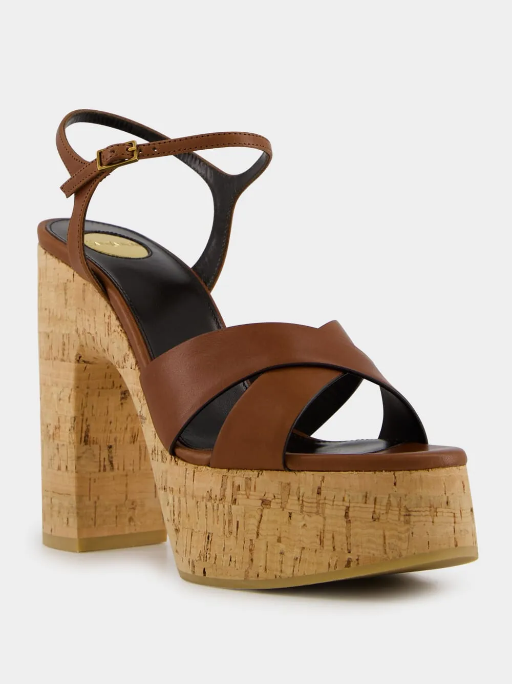 Cognac Bianca Platform Sandals in Smooth Leather sold by Fashion Clinic product image thumbnail 2