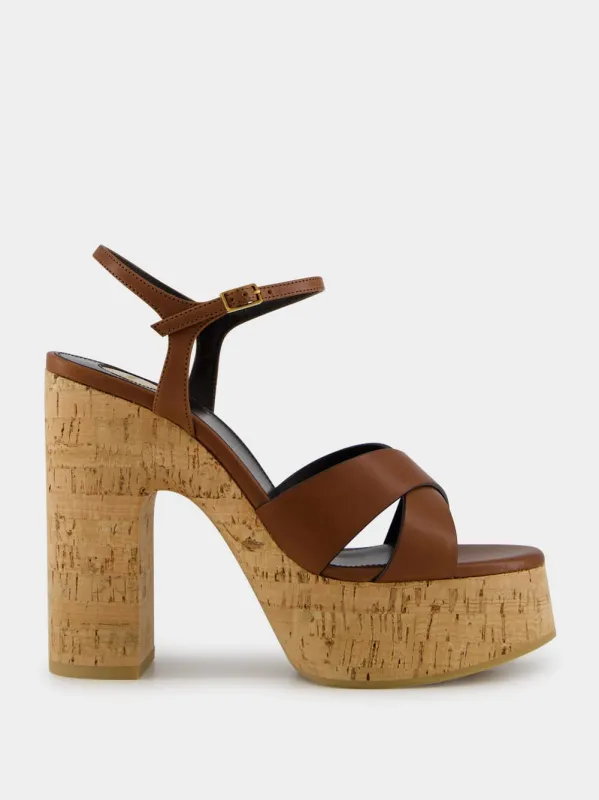 Cognac Bianca Platform Sandals in Smooth Leather sold by Fashion Clinic