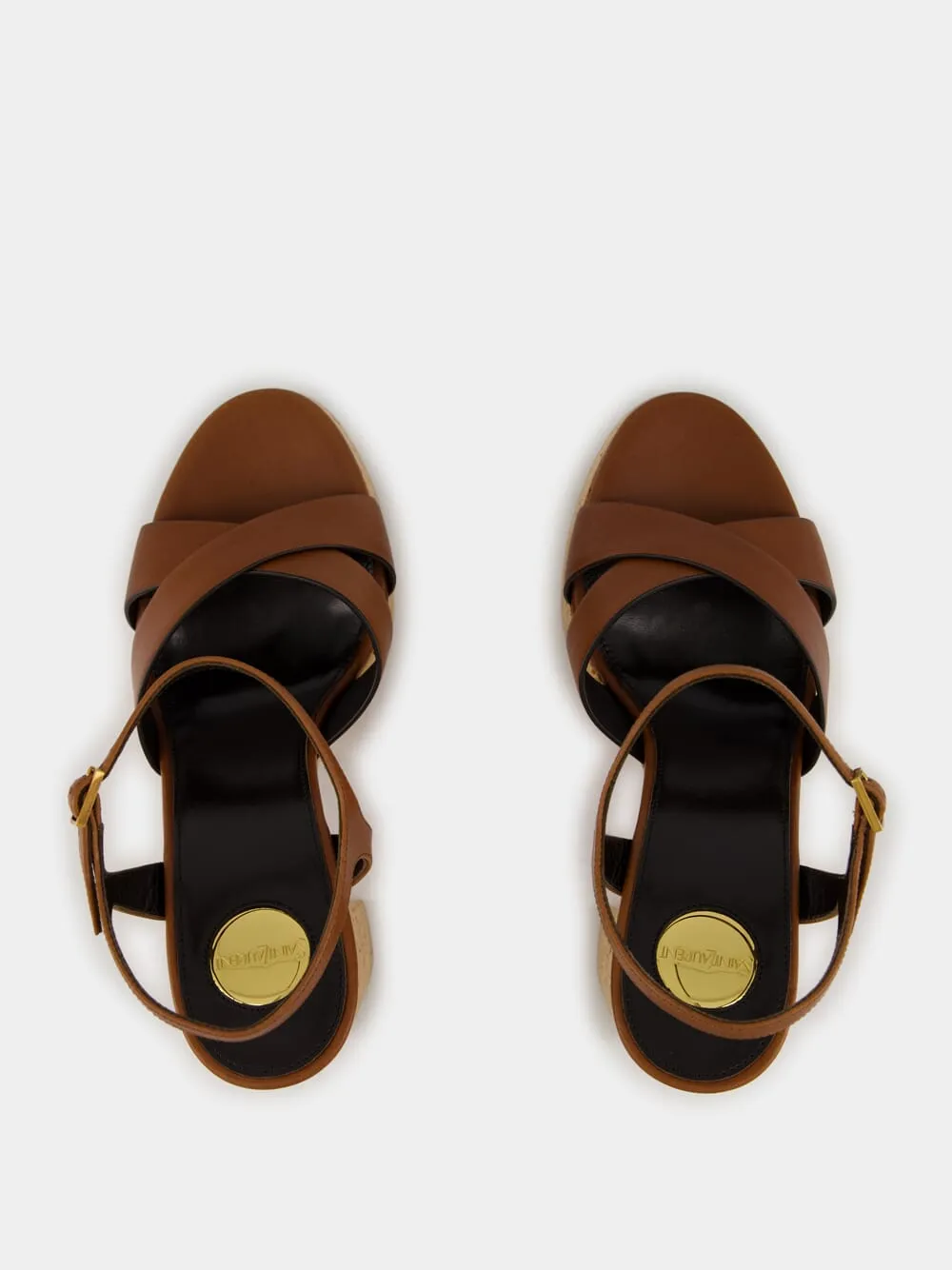 Cognac Bianca Platform Sandals in Smooth Leather sold by Fashion Clinic product image thumbnail 4