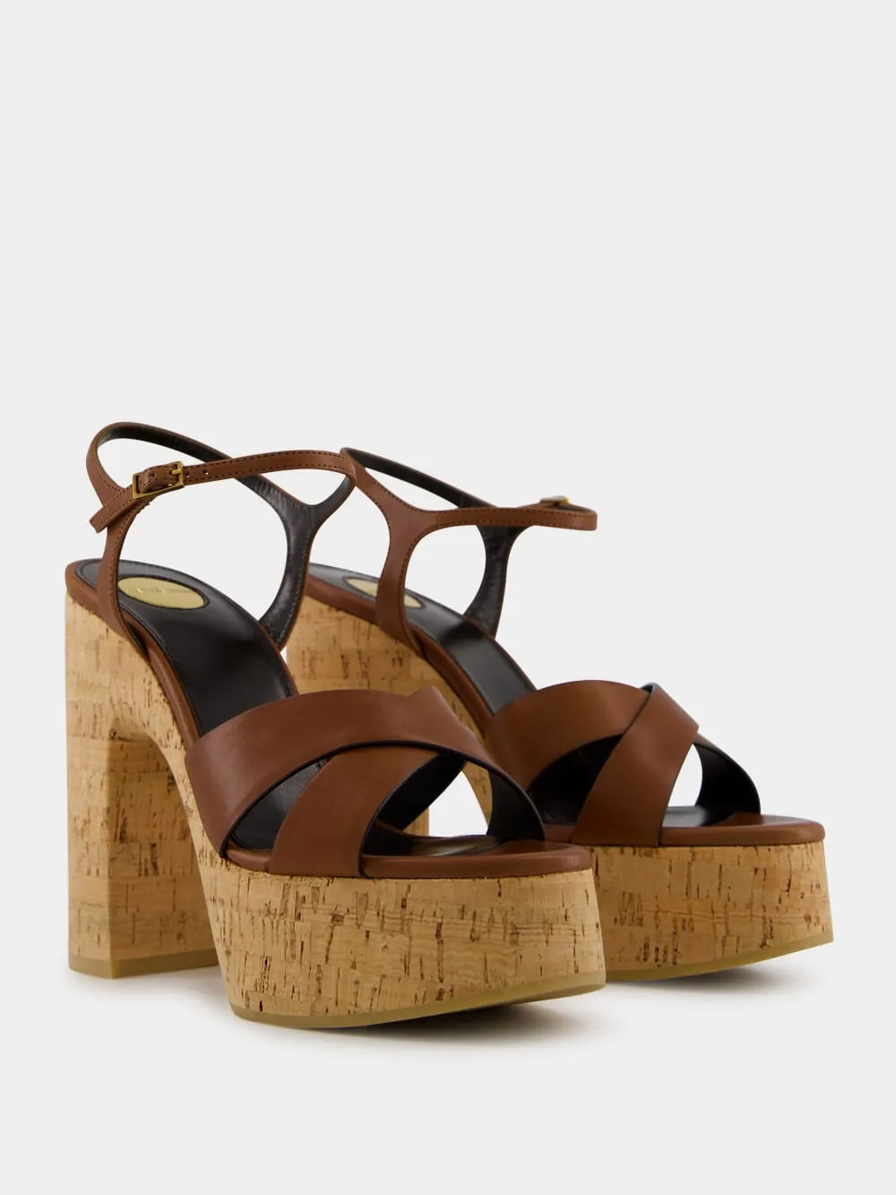 Cognac Bianca Platform Sandals in Smooth Leather sold by Fashion Clinic product image thumbnail 3