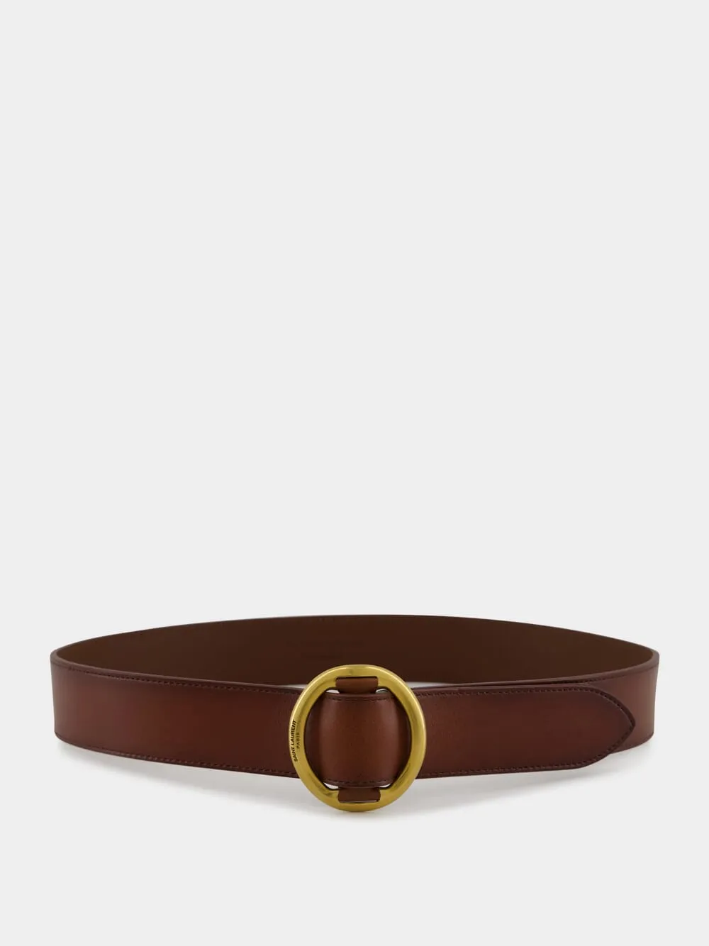 Brown Oval Buckle Belt in Aged Leather sold by Fashion Clinic