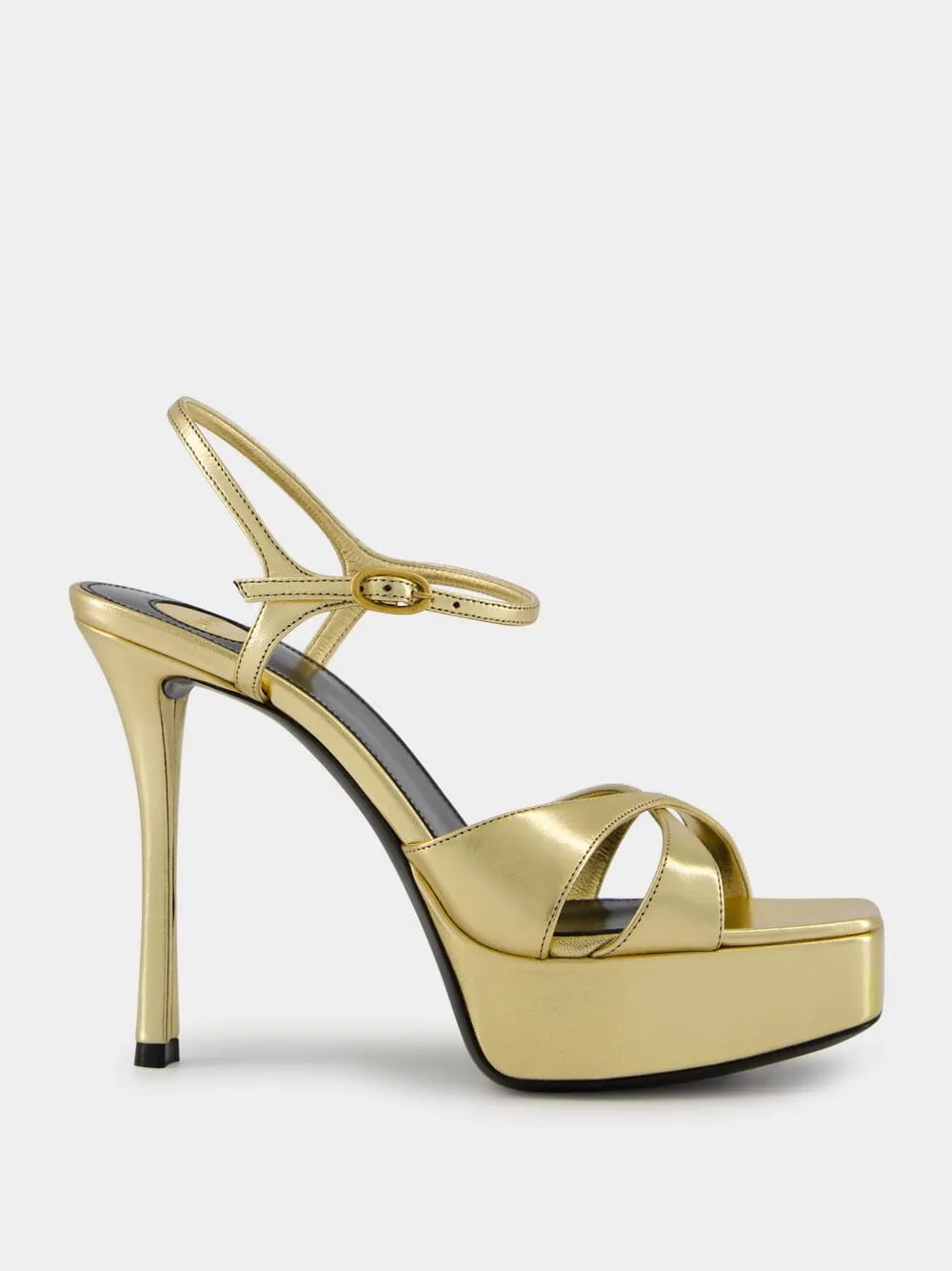 Gold Debbie Platform Sandals in Metallic Leather sold by Fashion Clinic