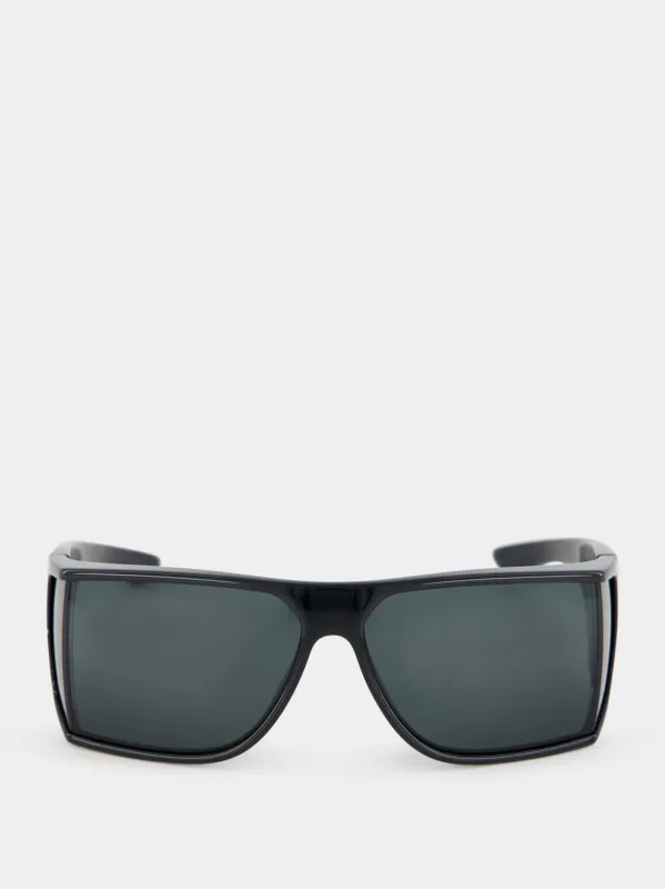 Black Shield Wrap-Around Sunglasses sold by Fashion Clinic