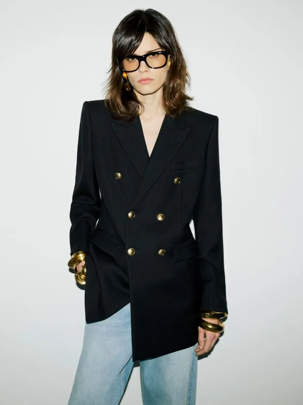 Black Wool Gabardine Double-Breasted Jacket sold by Fashion Clinic