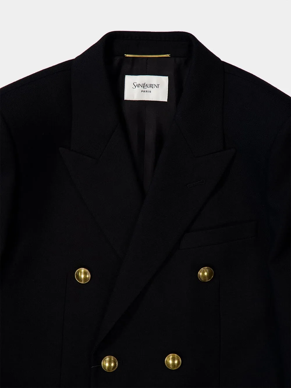Black Wool Gabardine Double-Breasted Jacket sold by Fashion Clinic product image thumbnail 4