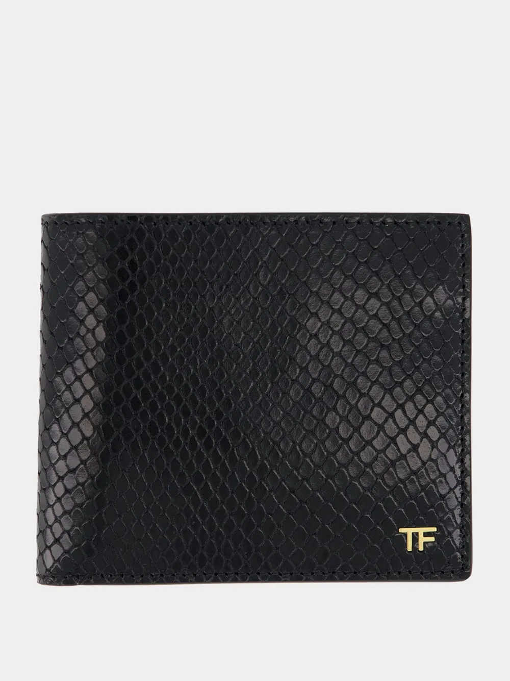 Black Bifold Wallet in Printed Python Leather sold by Fashion Clinic