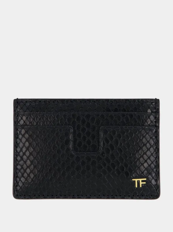 Black Card Holder in Printed Python Leather sold by Fashion Clinic