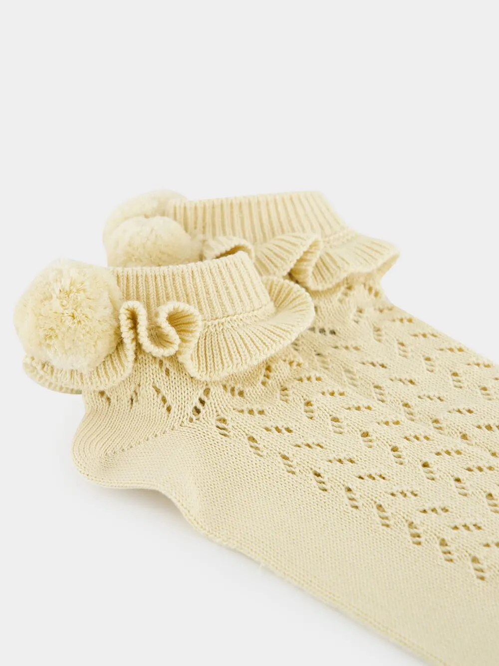 Beige Cotton Socks with Pom-Pom Detail sold by Fashion Clinic product image thumbnail 3