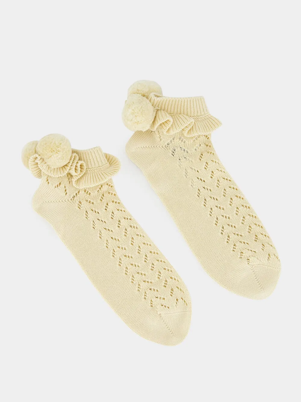 Beige Cotton Socks with Pom-Pom Detail sold by Fashion Clinic