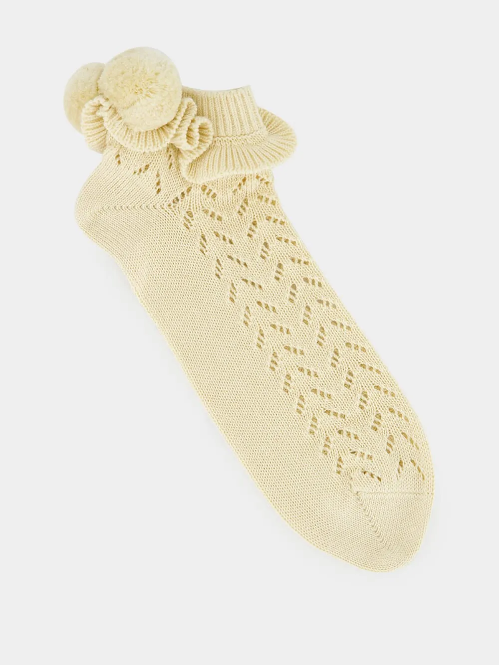 Beige Cotton Socks with Pom-Pom Detail sold by Fashion Clinic product image thumbnail 2