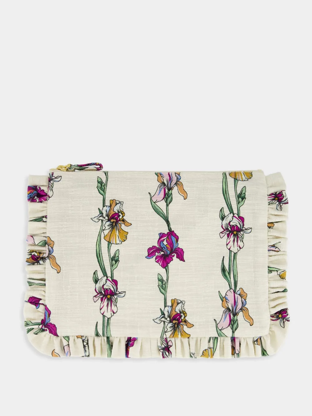 Cream Mini Iris Embroidered Cotton Clutch sold by Fashion Clinic
