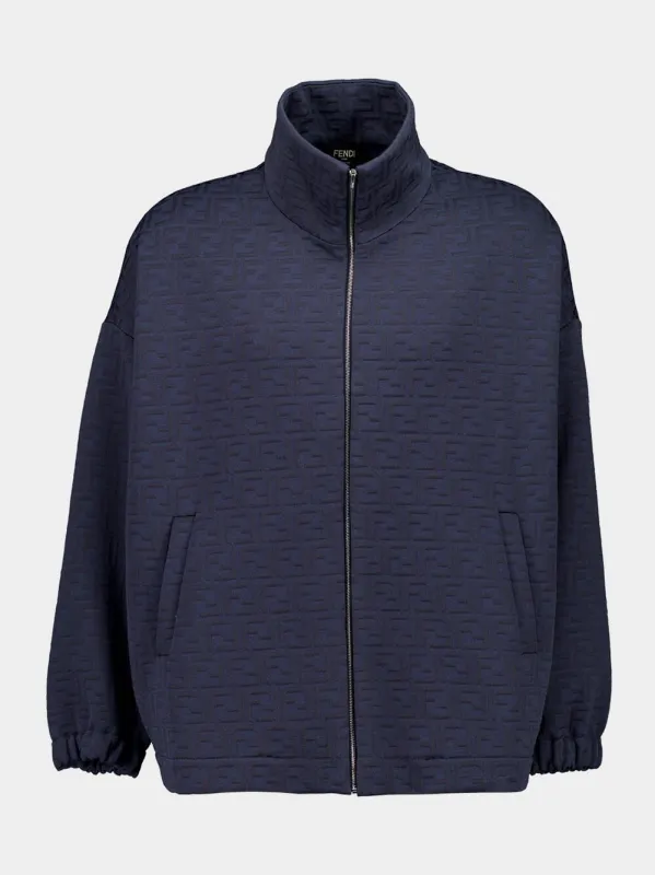 Navy Blue Monogram Zip-Up Sweatshirt sold by Fashion Clinic