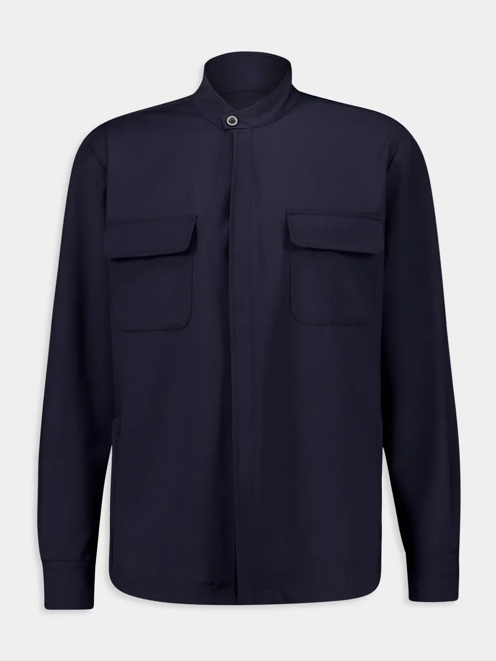 Navy Blue Wool Blend Overshirt sold by Fashion Clinic
