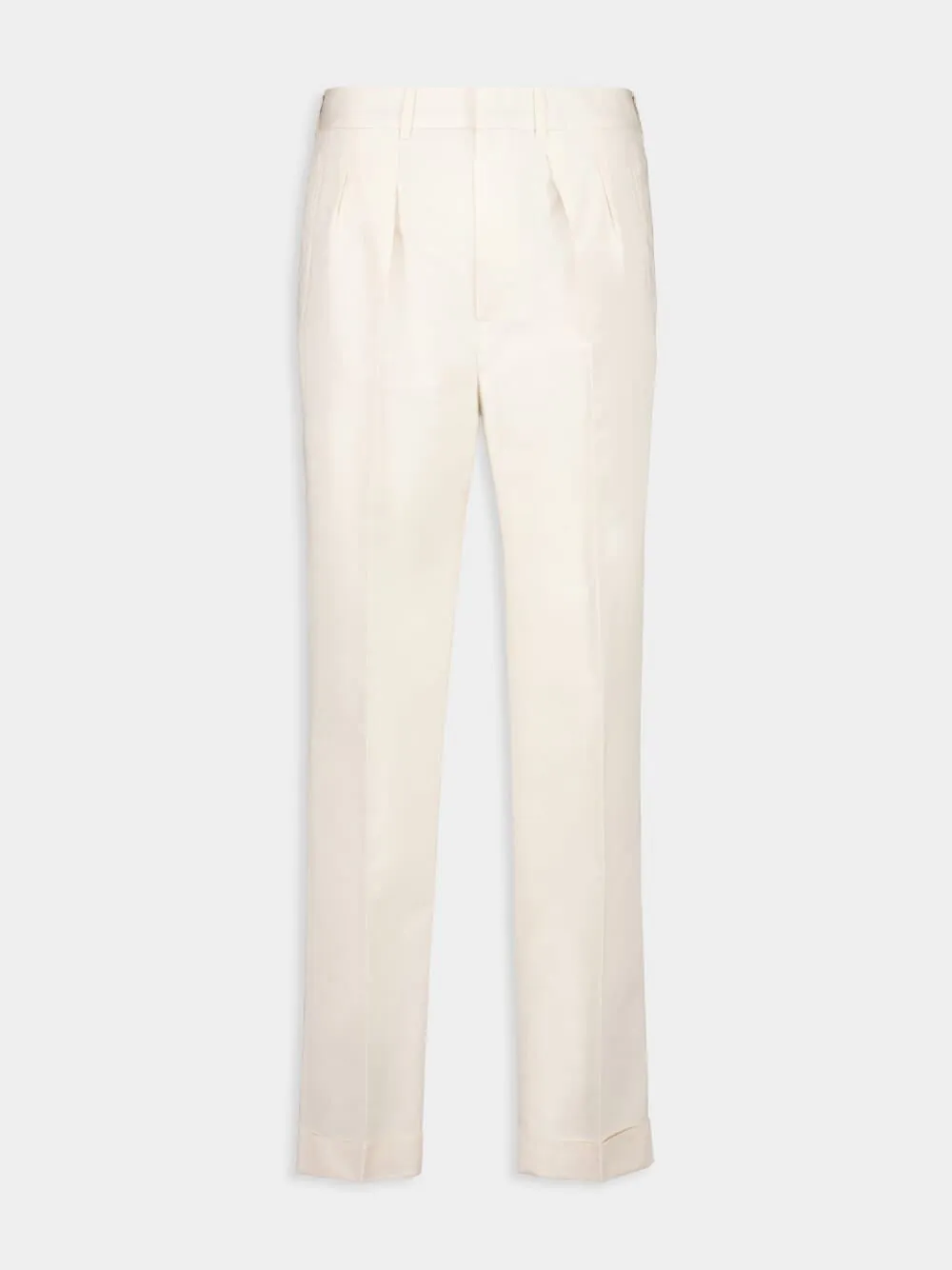 White Poplin Double-Pleat Fluid Cotton and Silk Chinos sold by Fashion Clinic