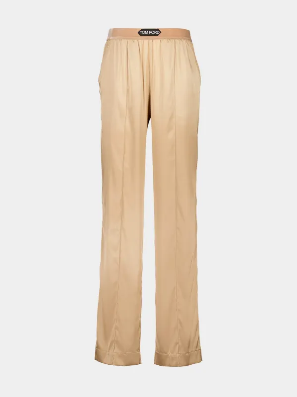 Pale Beige Stretch Silk Satin Pajama Pants sold by Fashion Clinic