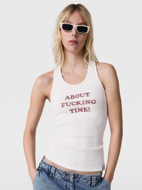 White About F*cking Time! Tank Top sold by Fashion Clinic