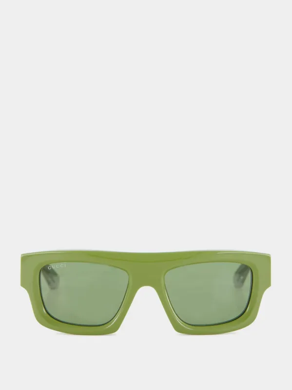 Olive Green Rectangular Frame Sunglasses sold by Fashion Clinic