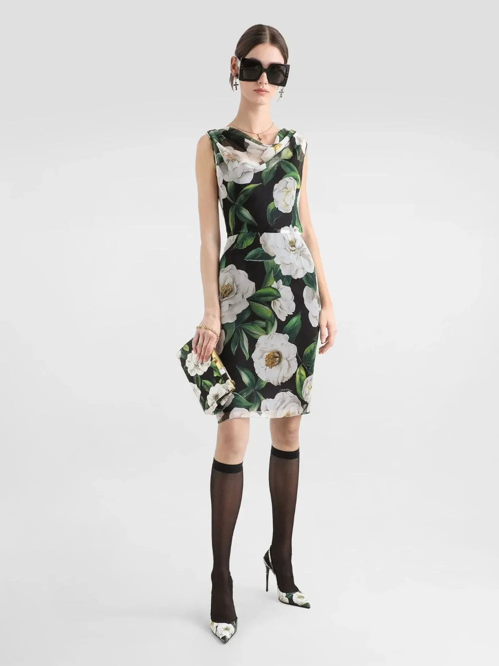 Black Gardenia-Print Chiffon Midi Dress sold by Fashion Clinic product image thumbnail 2