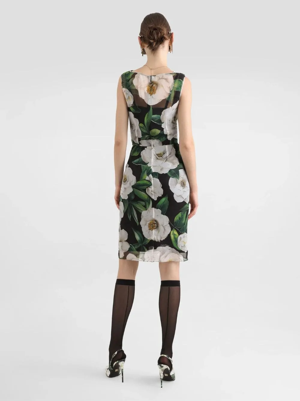 Black Gardenia-Print Chiffon Midi Dress sold by Fashion Clinic product image thumbnail 4