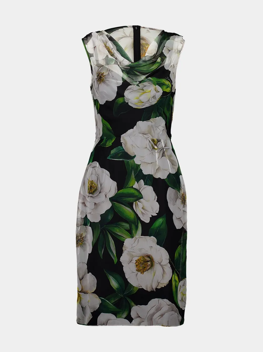 Black Gardenia-Print Chiffon Midi Dress sold by Fashion Clinic
