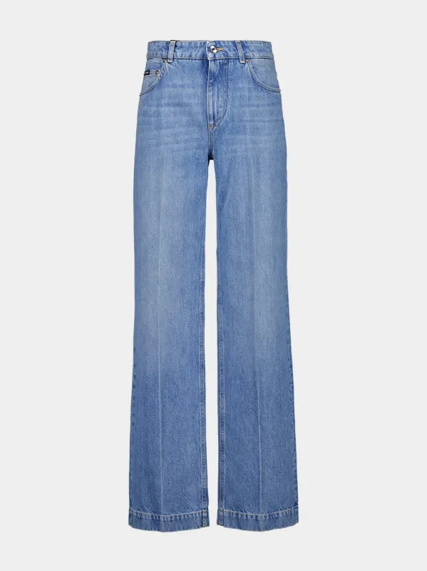 Blue Loose Denim Jeans with Pressed Pleat sold by Fashion Clinic
