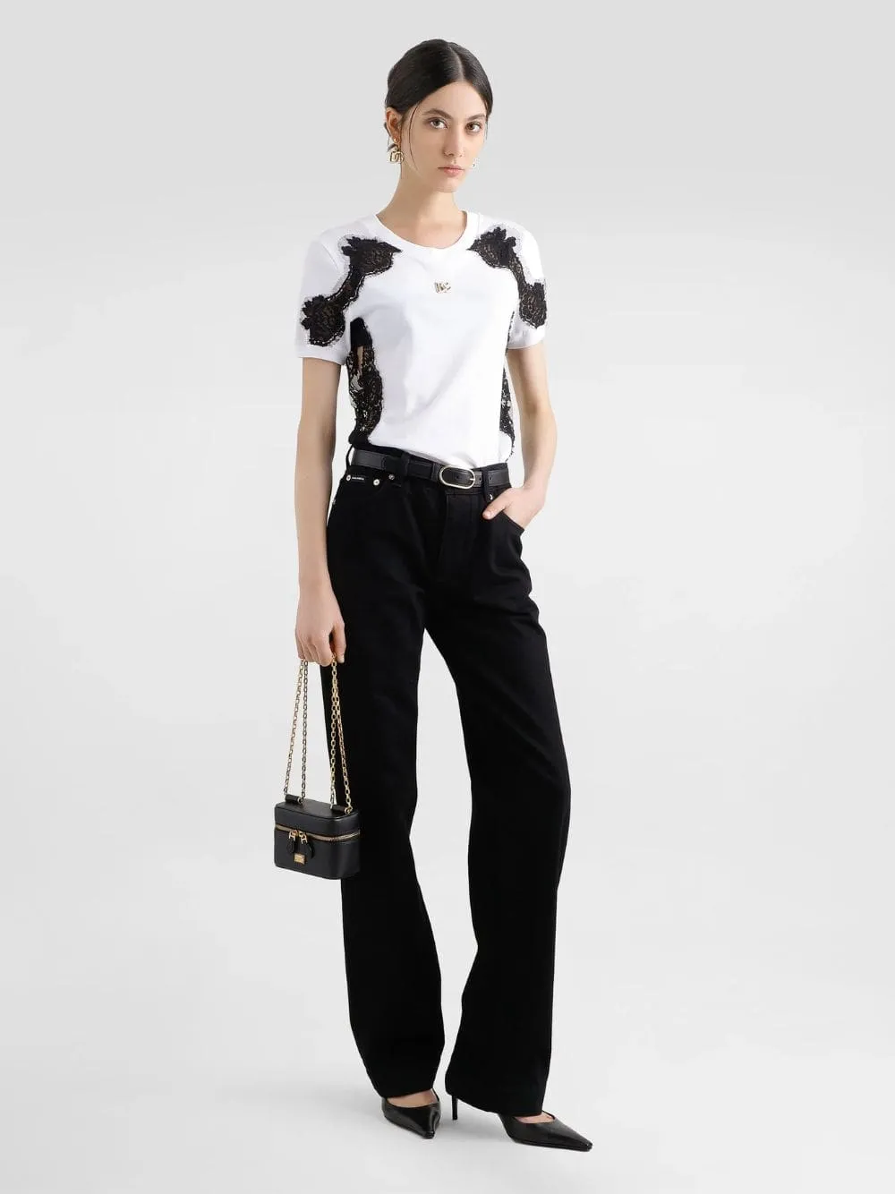 Black Loose Denim Jeans with Pressed Pleat sold by Fashion Clinic