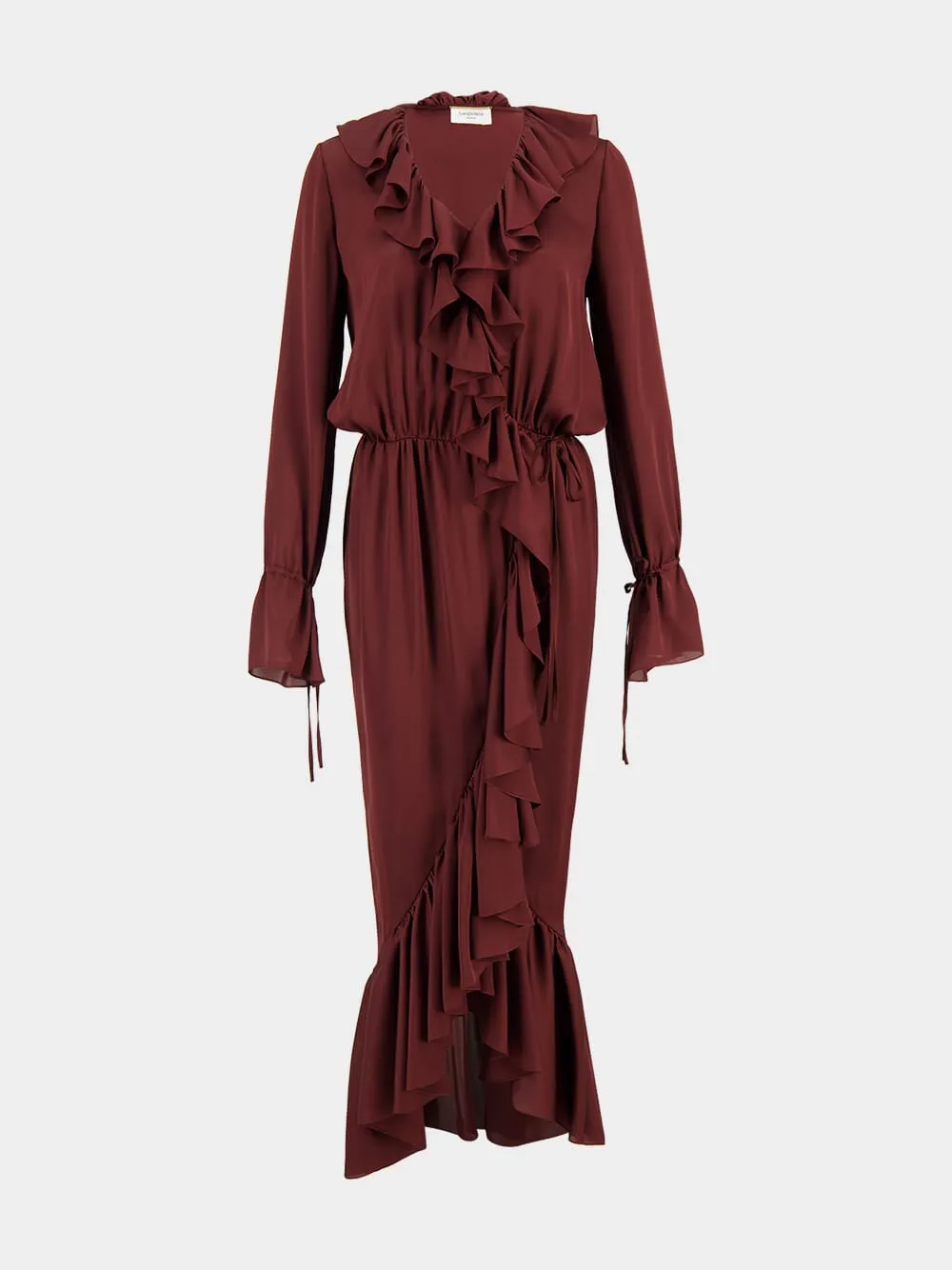 Bordeaux Ruffled Silk Charmeuse Wrap Dress sold by Fashion Clinic