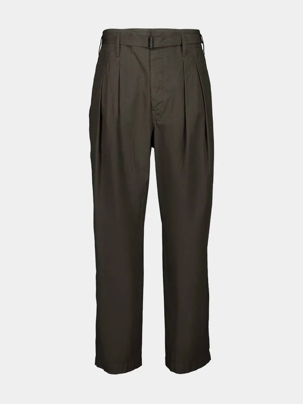Dark Brown Pleated Cotton Belted Trousers sold by Fashion Clinic
