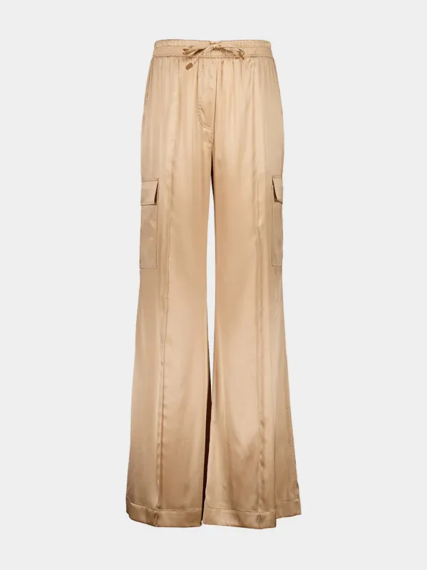 Pale Beige Stretch Silk Cargo PJ Pants sold by Fashion Clinic