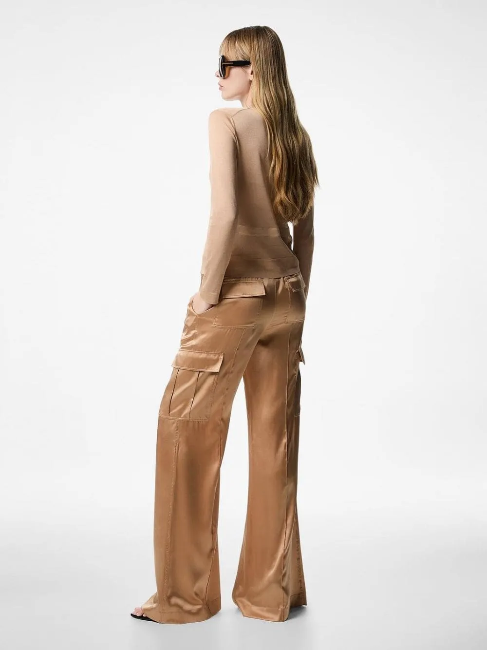 Pale Beige Stretch Silk Cargo PJ Pants sold by Fashion Clinic product image thumbnail 4
