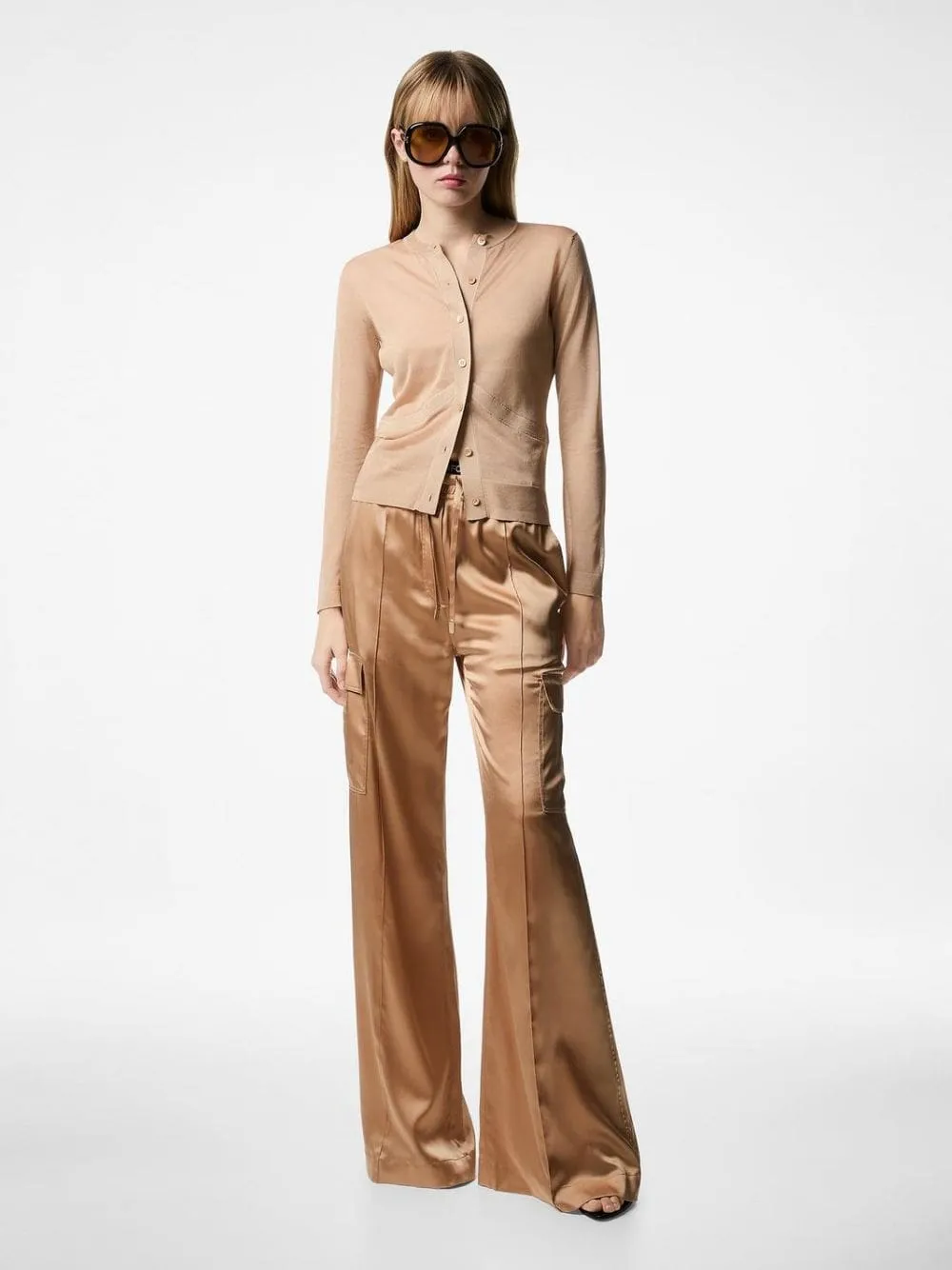 Pale Beige Stretch Silk Cargo PJ Pants sold by Fashion Clinic product image thumbnail 2