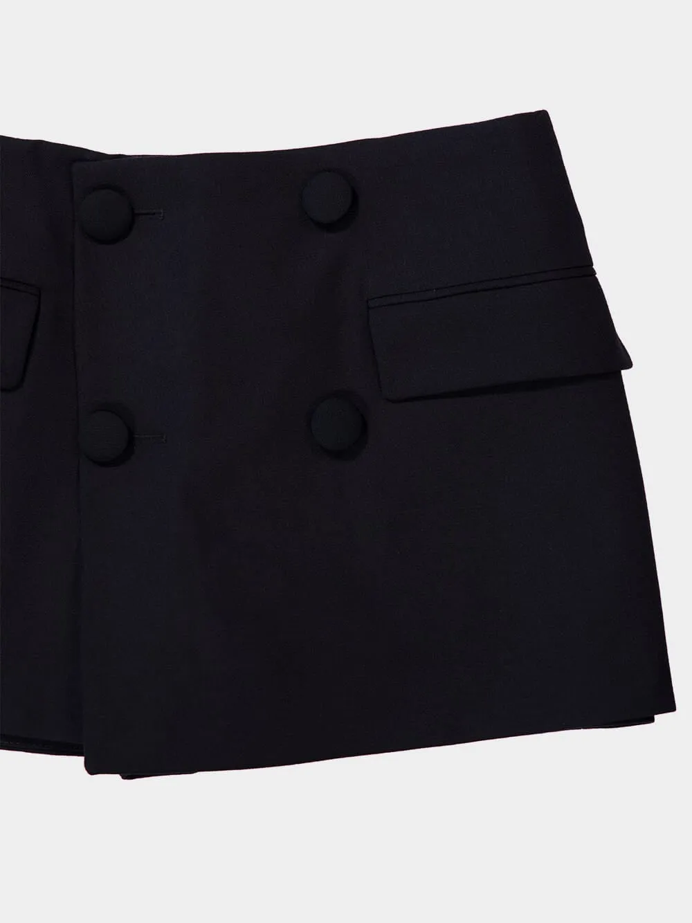 Black Buttoned 4-Pocket Wool Shorts sold by Fashion Clinic product image thumbnail 3