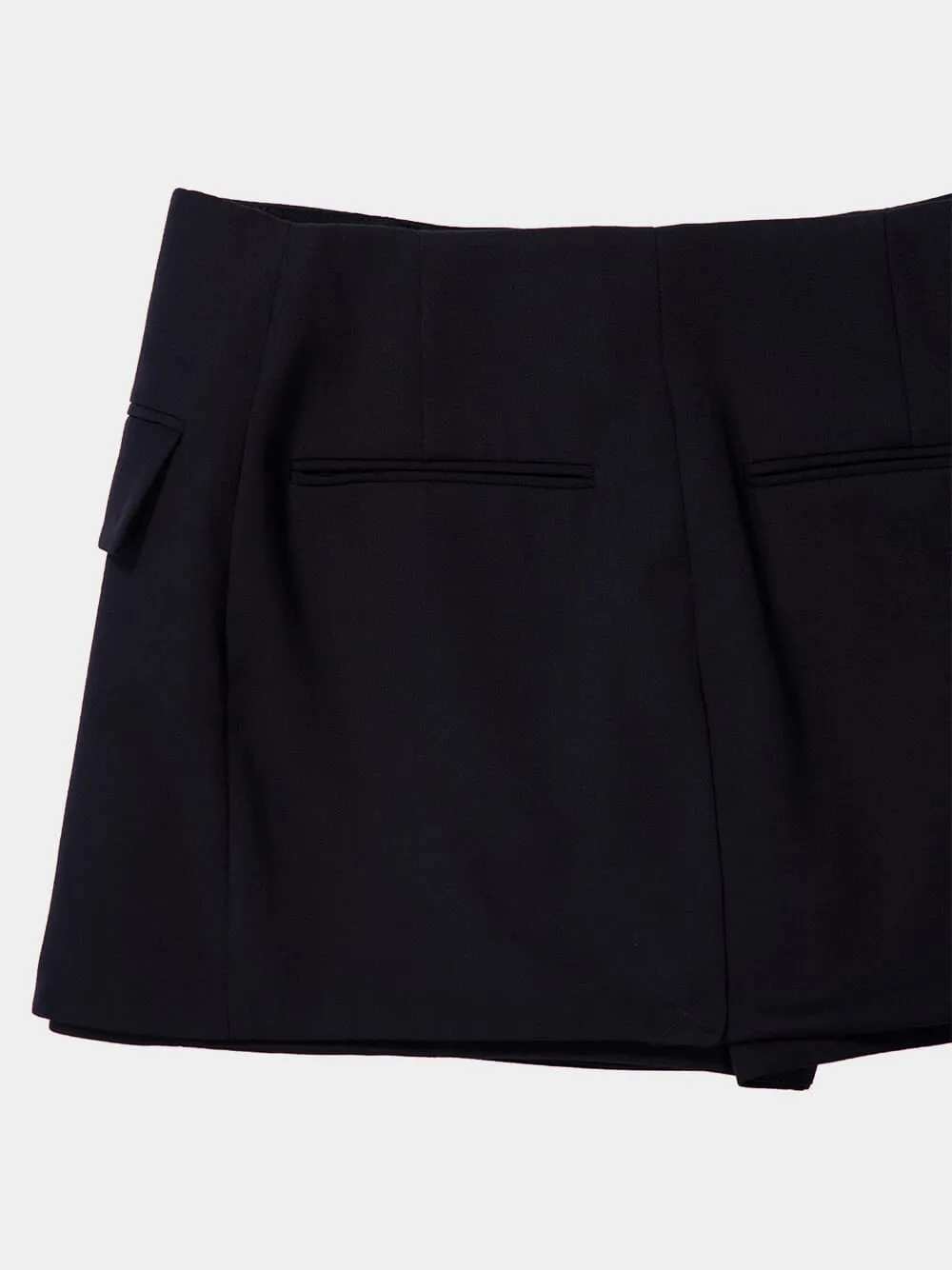 Black Buttoned 4-Pocket Wool Shorts sold by Fashion Clinic product image thumbnail 4
