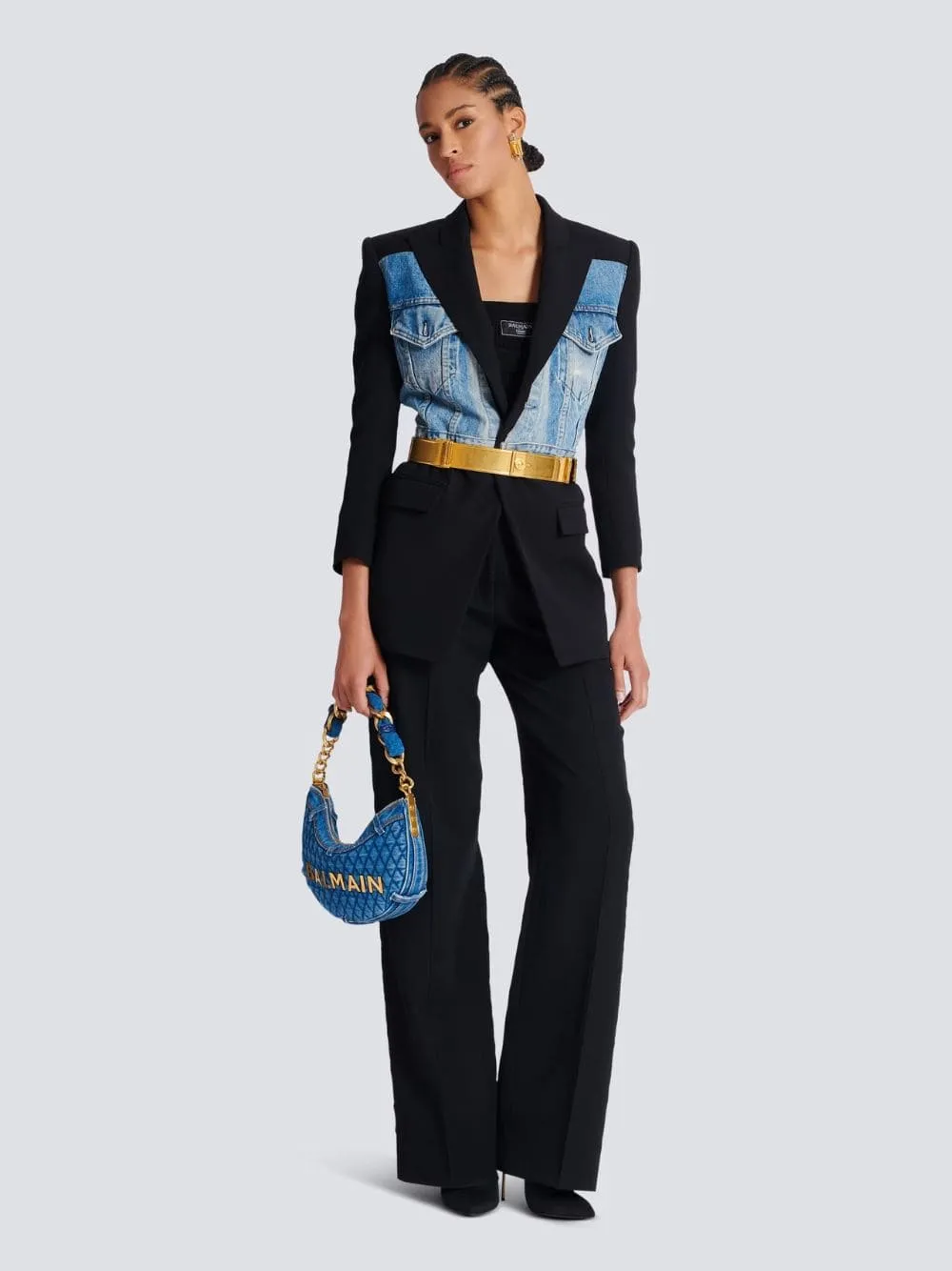 Black Tailored Grain de Poudre Trousers sold by Fashion Clinic