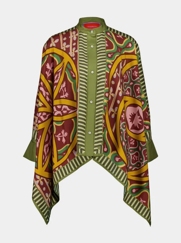 Green Silk Foulard Print Button-Up Shirt sold by Fashion Clinic