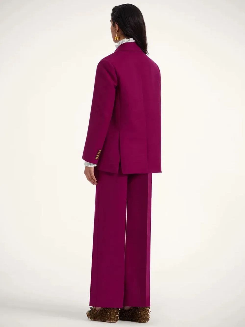 Solid Purple Wide-Leg Cady Wool Trousers sold by Fashion Clinic product image thumbnail 4