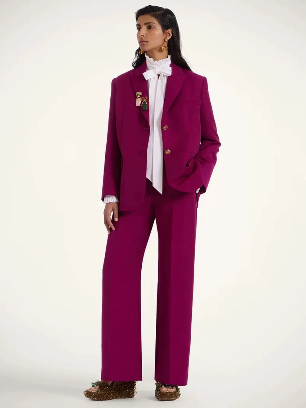 Solid Purple Wide-Leg Cady Wool Trousers sold by Fashion Clinic product image thumbnail 2