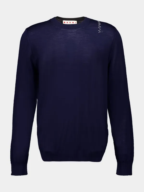 Navy Blue Crewneck Wool Sweater sold by Fashion Clinic