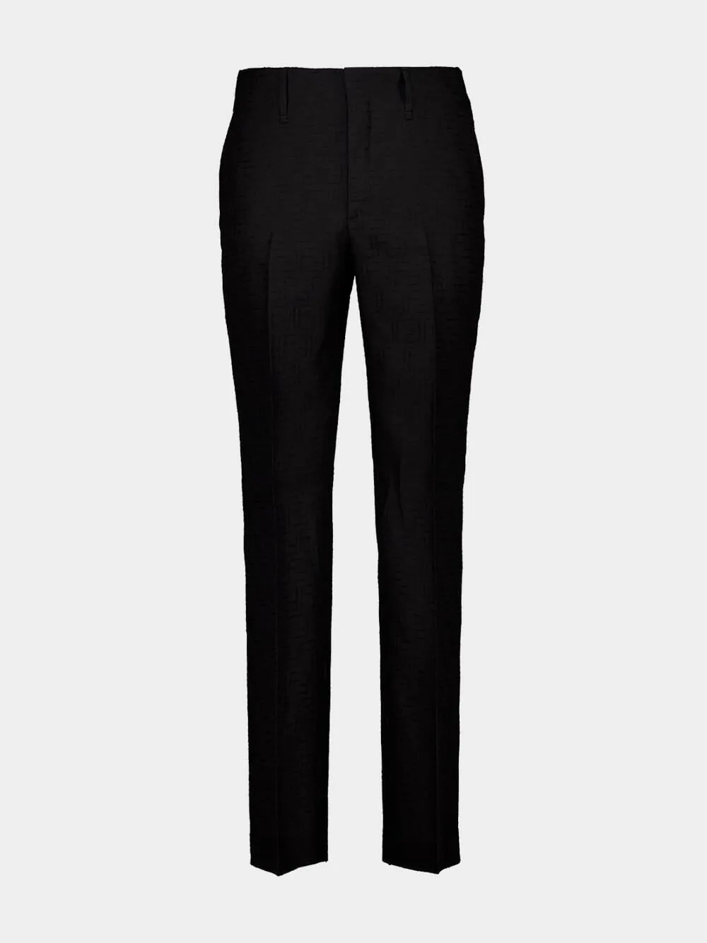 Black Linen FF Jacquard Tailored Trousers sold by Fashion Clinic