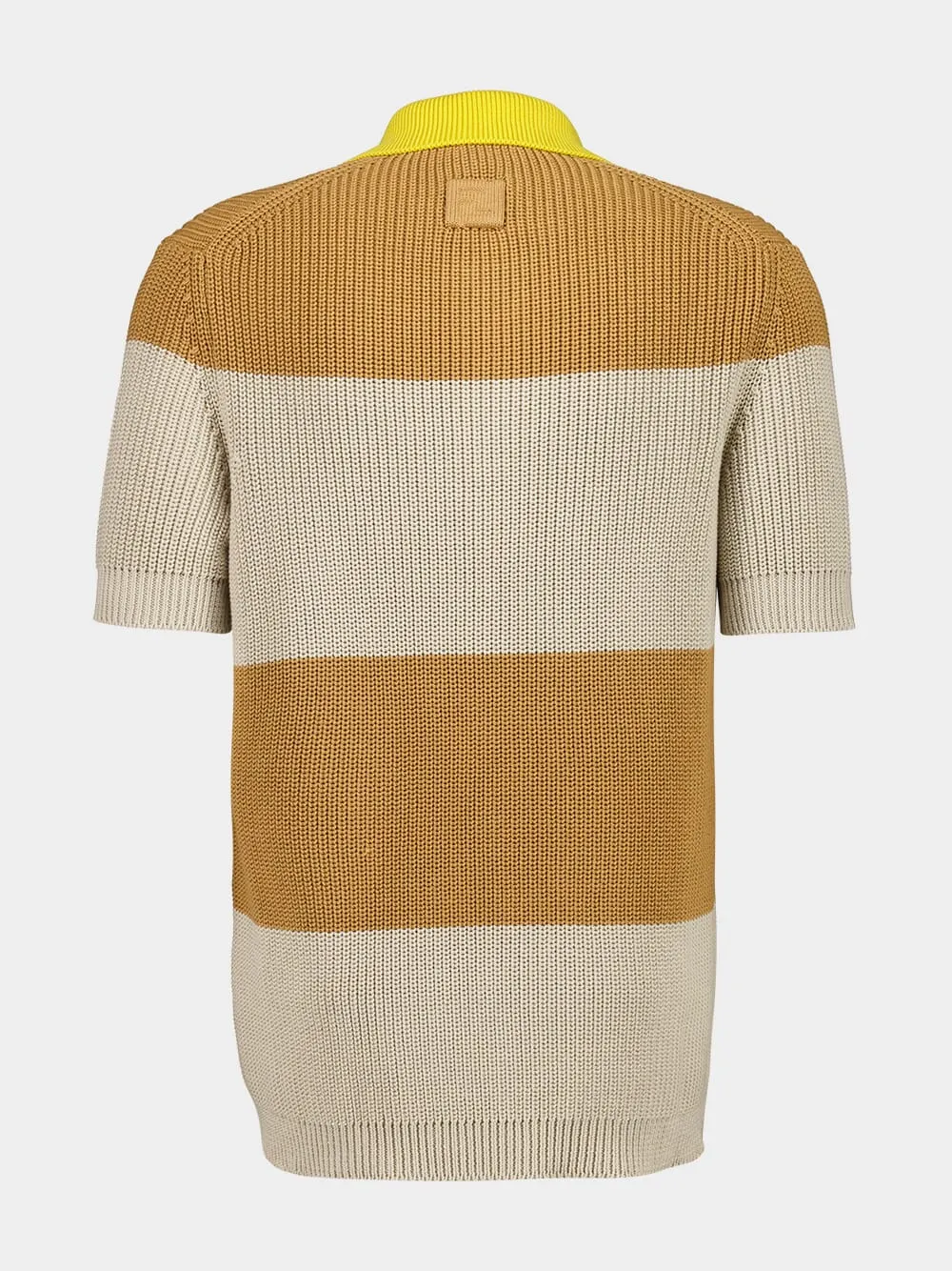 Yellow and Beige Striped Cotton Knit Polo Shirt sold by Fashion Clinic product image thumbnail 3