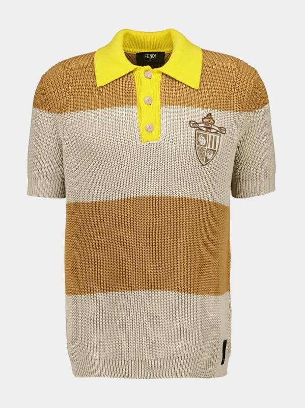 Yellow and Beige Striped Cotton Knit Polo Shirt sold by Fashion Clinic