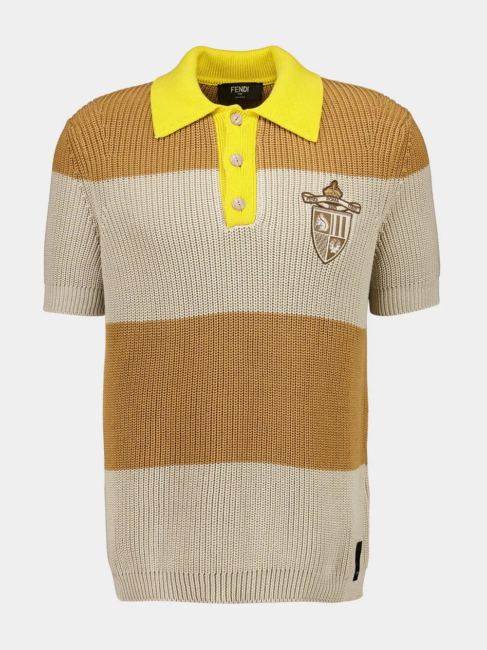 Yellow and Beige Striped Cotton Knit Polo Shirt sold by Fashion Clinic