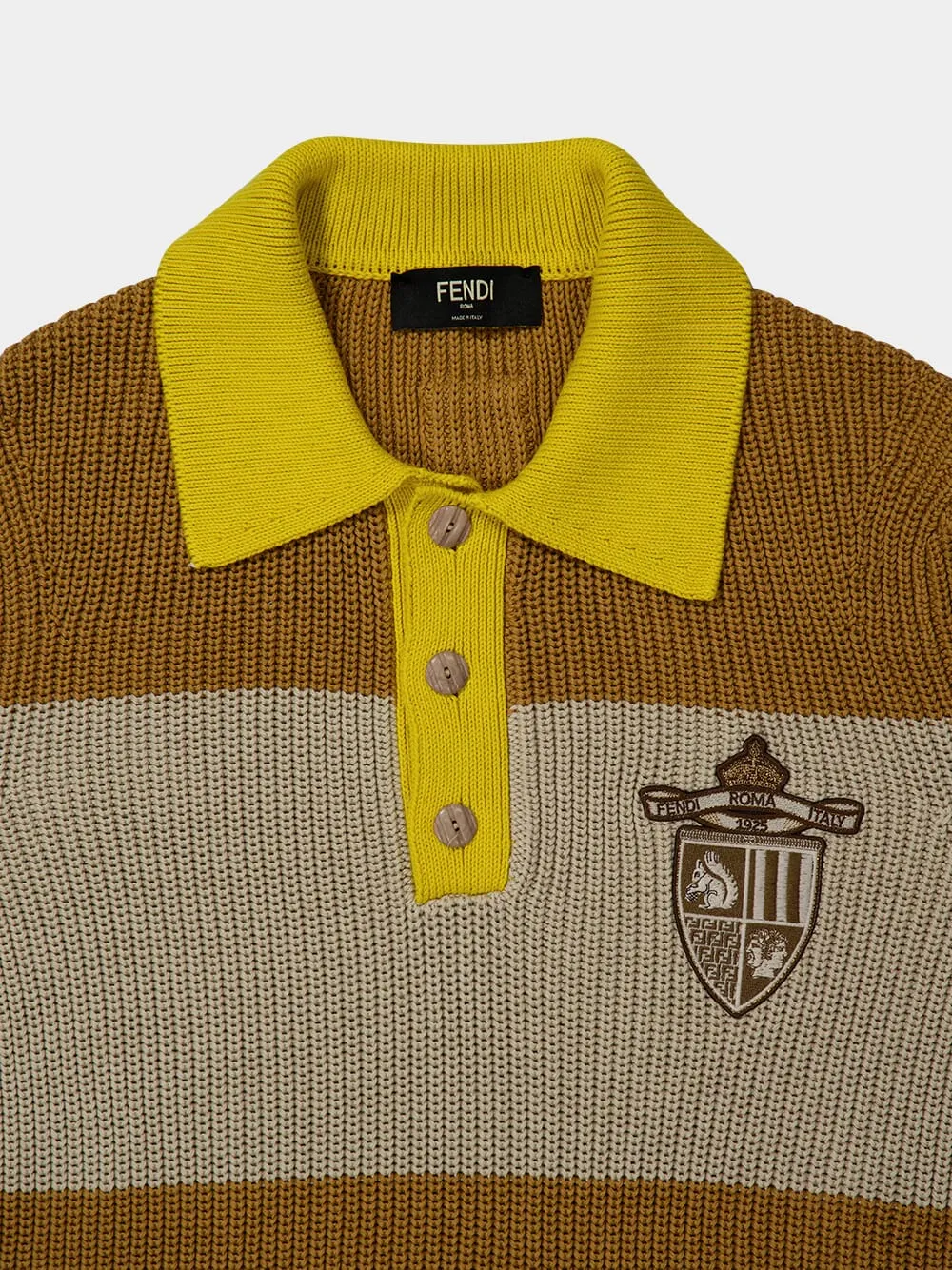 Yellow and Beige Striped Cotton Knit Polo Shirt sold by Fashion Clinic product image thumbnail 4