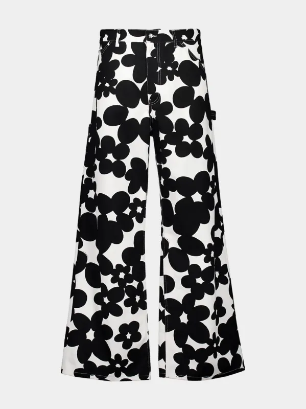 Black and White Dillies Print Cotton Cargo Pants made by Marni