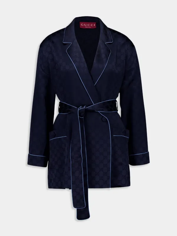 Dark Blue GG Satin Shirt with Belt sold by Fashion Clinic
